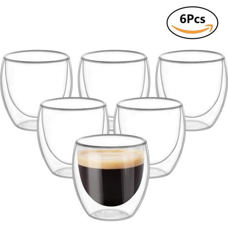 Set Aus 6 Doppelwandigen Glasbechern, Transparente Doppelwandige Kaffeetassen, Doppelwandige Isolierung, Geeignet Für Cappuccino, Latte Und Andere Getränke (250 Ml).