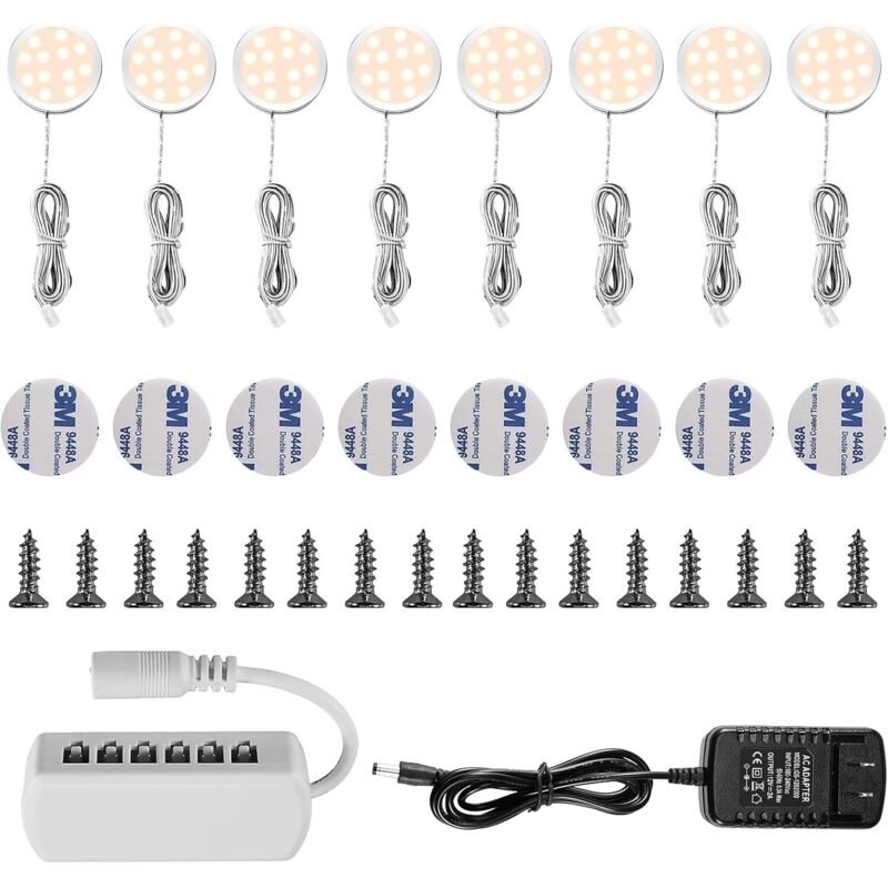 Led-unterbauleuchten, Einbaustrahler, 16 W, Für Kleiderschränke, Küchen, Warmweiß 3000 K (8er-pack) [energieeffizienzklasse A++] - Crezuo