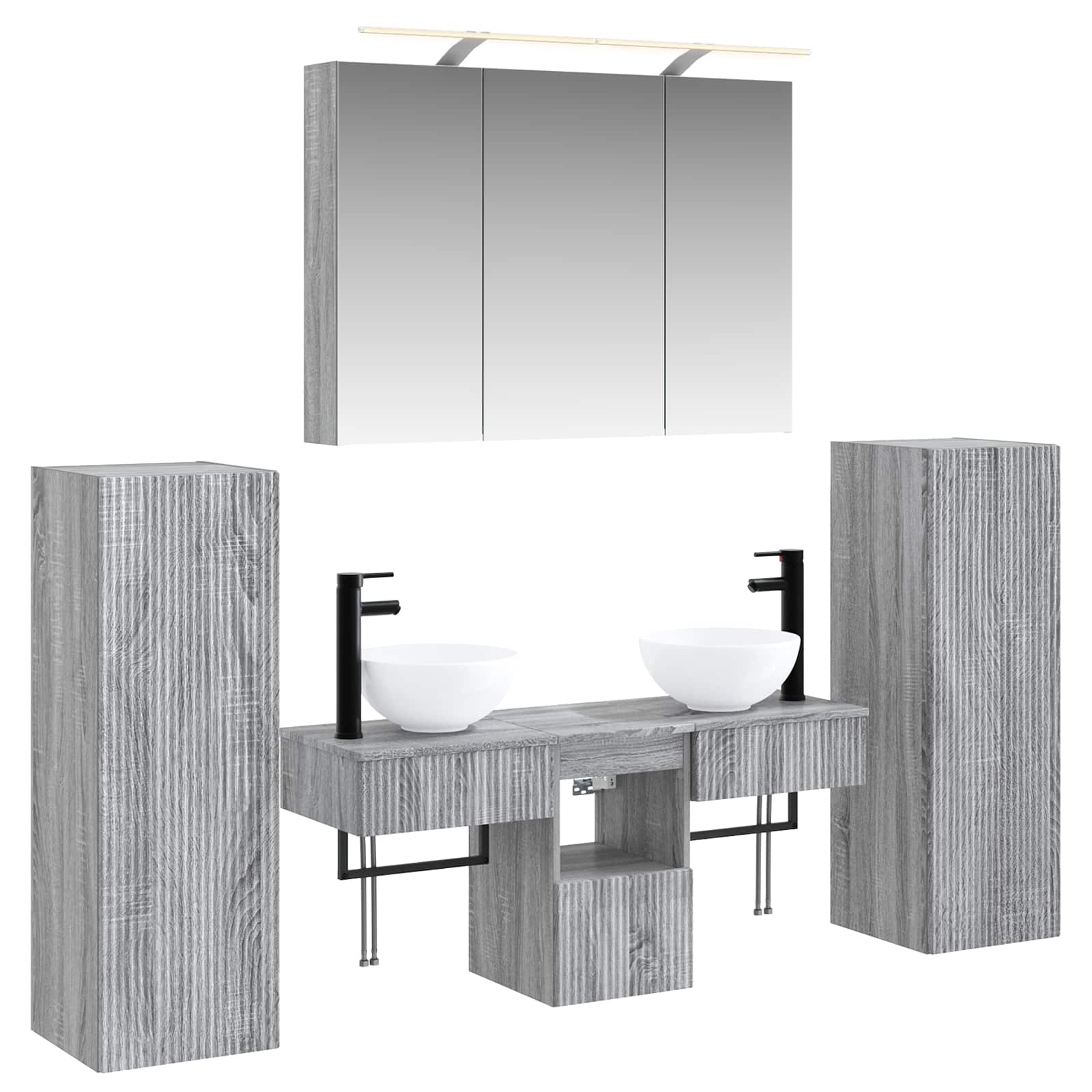 Badezimmermöbel-set 6 Stk. Grau Sonoma Ingenieurholz Und Glas Vidaxl