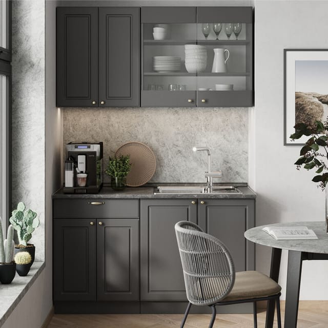 Singleküche Fame-Line, Anthrazit-Gold Landhaus, 140 cm ohne Arbeitsplatte, Vicco
