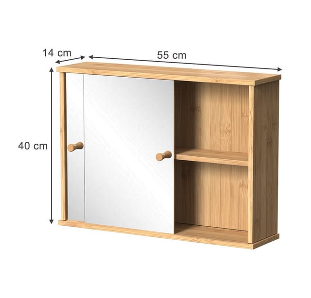Badspiegelschrank Mireo, Bambus, 55 x 40 cm mit 2 Schiebetüren, Vicco