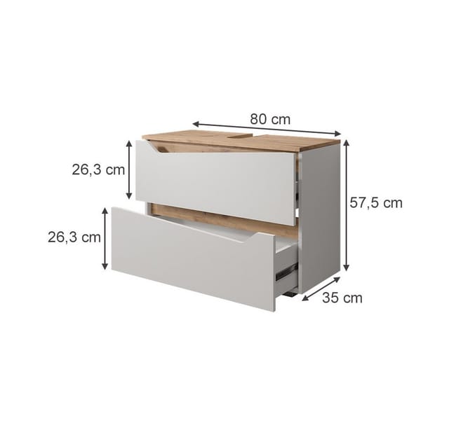 Waschbeckenunterschrank Marelle, Weiß/Artisan, 80 x 57.5 cm mit 2 Schubladen, Vicco
