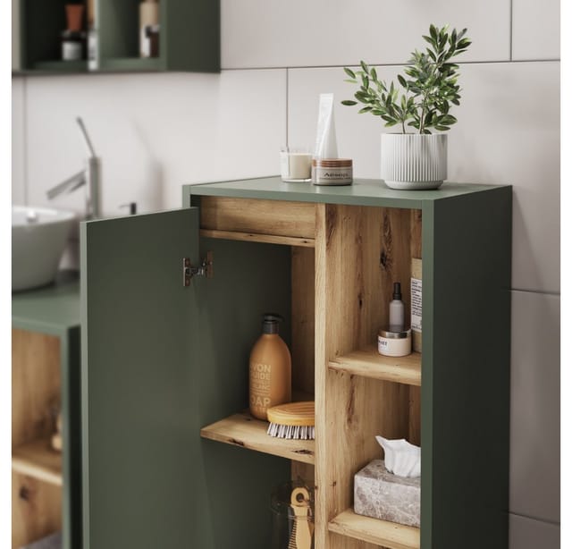 Midischrank Viola, Grün/Artisan, 50 x 86 cm mit offenen Regalen, Vicco