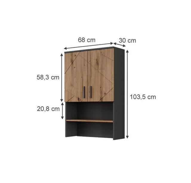Aufbau für Waschmaschinenschrank Irma, Anthrazit/Artisan, 68 x 103.5 cm mit 2 Türen, Vicco