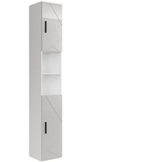 Hochschrank Irma, Weiß/Weiß Hochglanz, 30 x 190 cm mit 2 Türen, Vicco