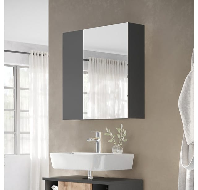 Badspiegelschrank Leopold, Anthrazit, 60 x 59.2 cm Mit Regalböden und 1 Spiegeltür, Vicco
