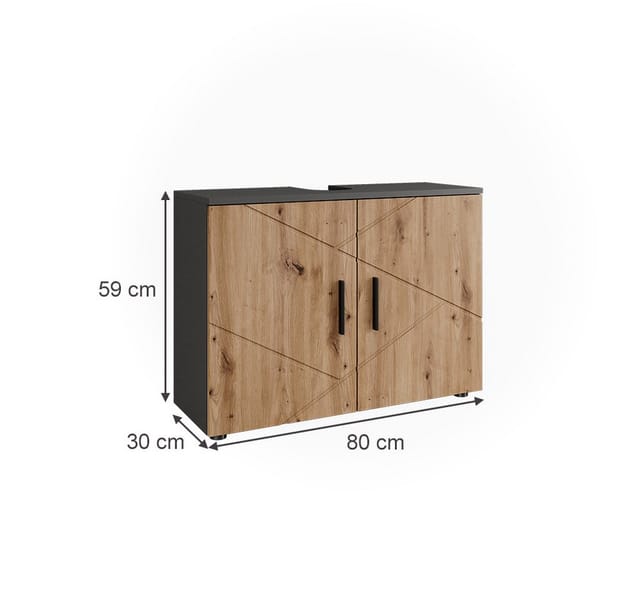 Waschtischunterschrank Irma, Anthrazit/Artisan, 80 x 59 cm mit 2 Türen, Vicco