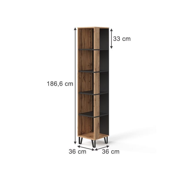 Bücherregal Amber, Eiche Wotan, 36 x 186.6 cm, Vicco
