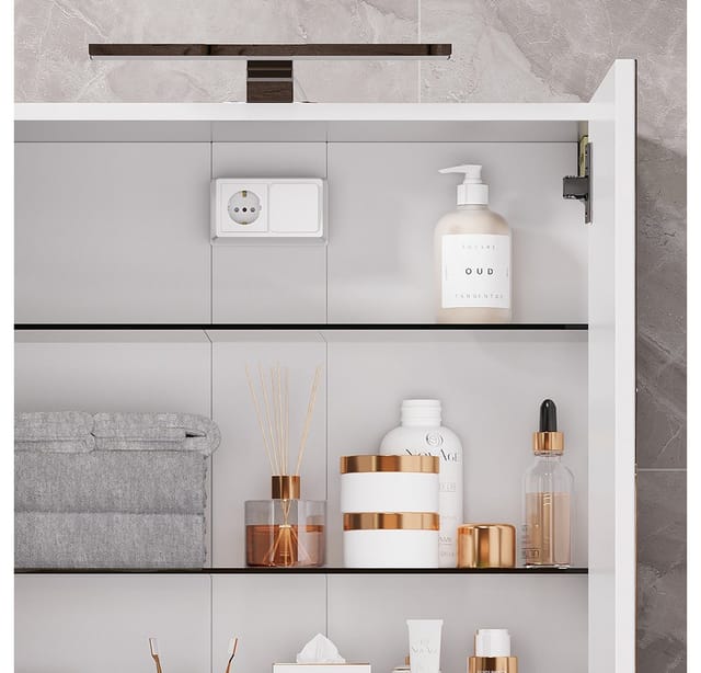 Badspiegelschrank Lavio, Weiß, 60 x 60 cm mit LED-Beleuchtung, Vicco