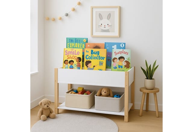 Relaxdays Bücherregal Kinder, 4 Buchablagen, offenes Fach, Spielzeug & Bücher, Kinderregal HBT: 44x80x40 cm, weiß/natur
