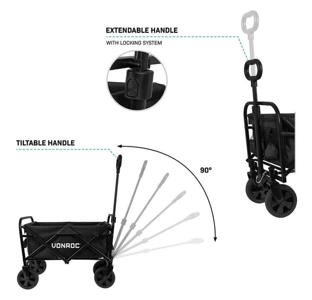 Vonroc Bollerwagen faltbar – 60 kg, 50 L – kompakter Handwagen