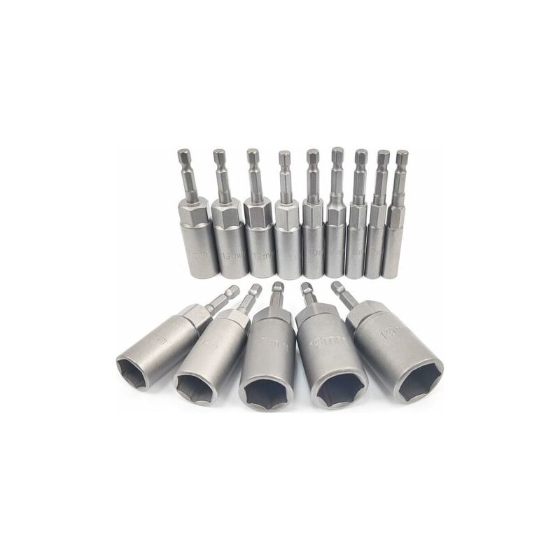 Satz Mit 14 Tiefen Steckschlüsseln, 6-19 Mm Sechskantadapter, 34 Mm Schnitttiefe, Sechskant-steckschlüssel Für Schraubendreher, Schlagschrauber, Steckschlüssel