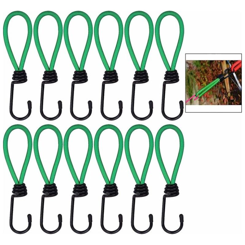 Packung Mit 12 Grünen Elastischen Haken, Elastischen Campingschnüren Mit Haken.
