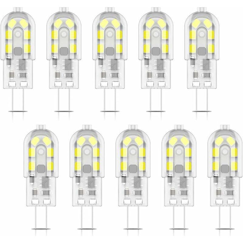 10er-pack G4 2w Led-lampen, 12 Smd 2835 Leds, Kaltweiß 6000k, Entspricht 200 Lm (20w Halogenlampe), Ac/dc 12v Klb