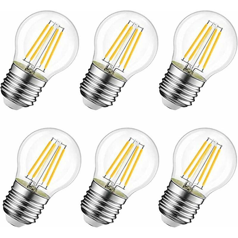 E27 G45 Led-filamentlampe, 6 W Entspricht Einer 60-w-halogenlampe Im Vintage-stil, Warmweiß 600 Lm 2700 K, Nicht Dimmbar, 6er-pack.