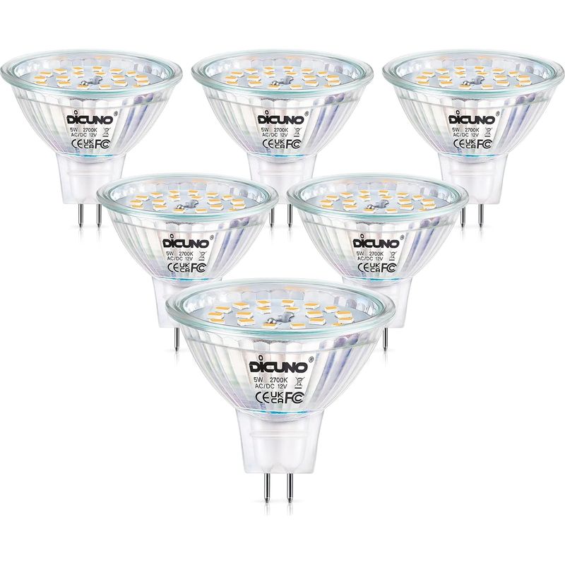 Gu5.3 Mr16 Led-lampe, Warmweiß 2700 K, 12 V, 5 W (entspricht 50 W Halogen), 440 Lm, Dimmbarer Gu5.3 Led-strahler, 6er-pack