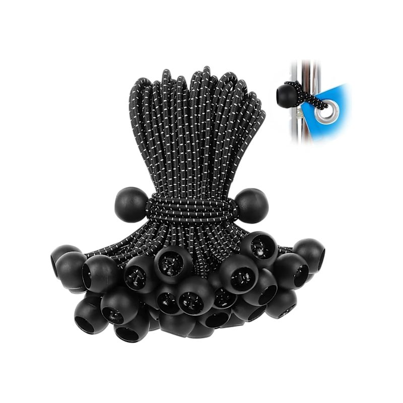 [kk] Packung Mit 50 Elastischen Bällen, Uv-beständige Schwarze Kordel, Kompatibel Mit Gurten, Zelten, Stangen Und Seilen