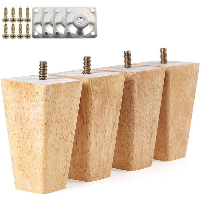 Holzmöbelfüße, 10 Cm Hoch, Für Bett Oder Kleiderschrank, Mit Befestigungsplatte