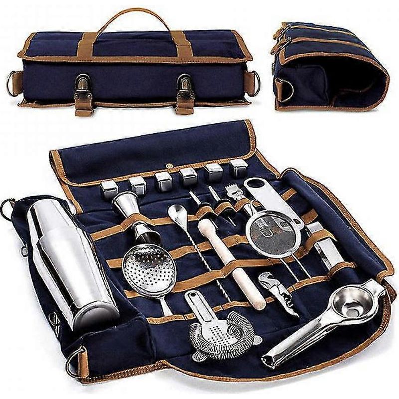 Nkt Tragbare Professionelle Canvas-barkeepertasche, Barkeeper-werkzeugtasche, Cocktailshaker- Und Weinkoffer, Werkzeuglose Aufbewahrungstasche