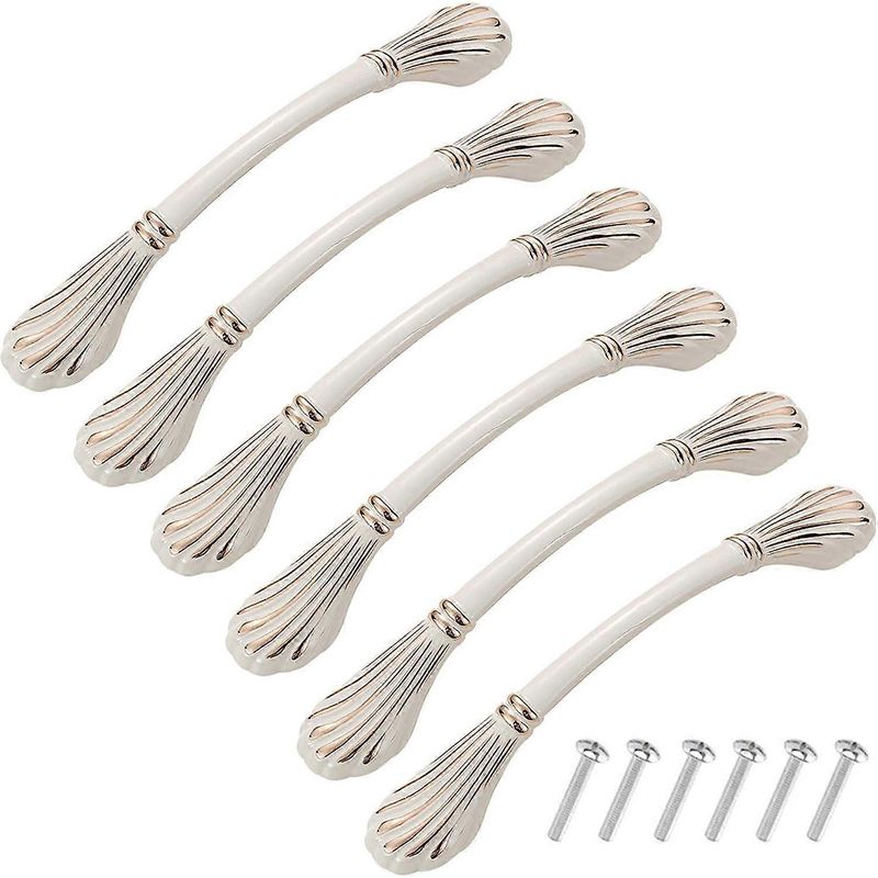 Set Mit 6 Vintage-möbelgriffen, Eleganten Schubladengriffen, Schranktürgriffen, Antiken Küchengriffen, 96 Mm Lochabstand, Elfenbeinfarben
