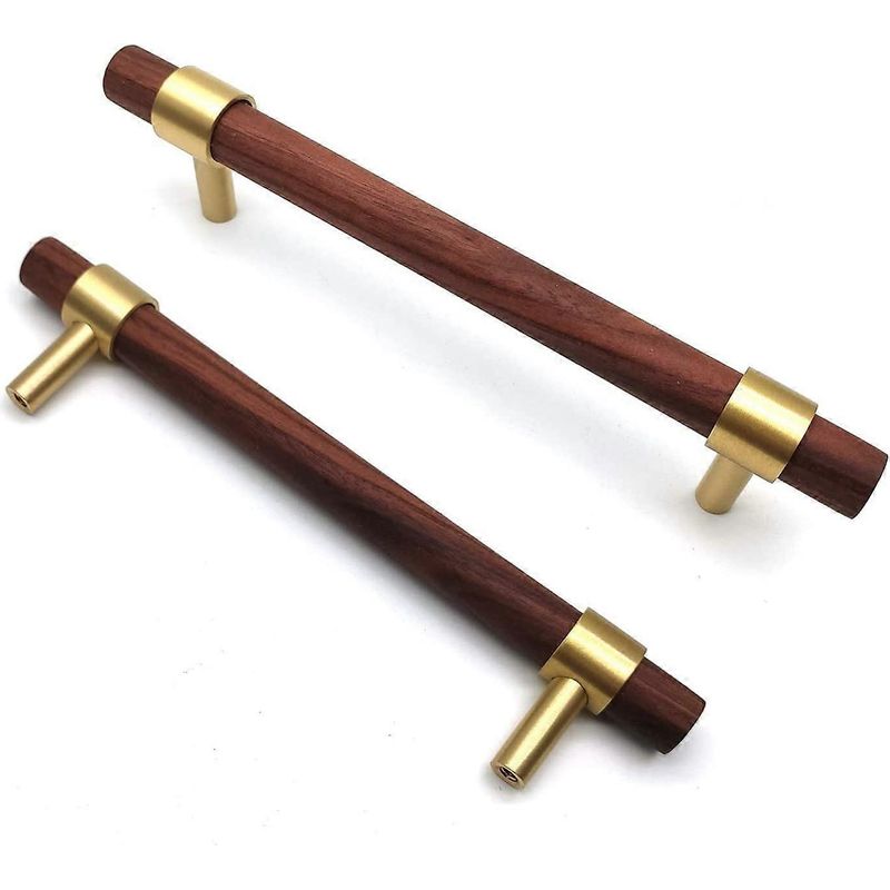 Set Mit 6 Messing-möbelgriffen, Türgriffe Aus Walnussholz, 128 Mm Lochabstand Für Schubladen (128 Mm, Walnussholz)