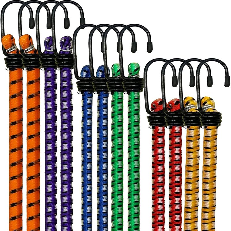Extrem Starke Elastische Kordeln Mit Haken (12er-packung) [ ] Uv-beständige, Doppelt Geflochtene Elastische Kordeln Zum Befestigen Von Planen, Gepäck Und Zelten