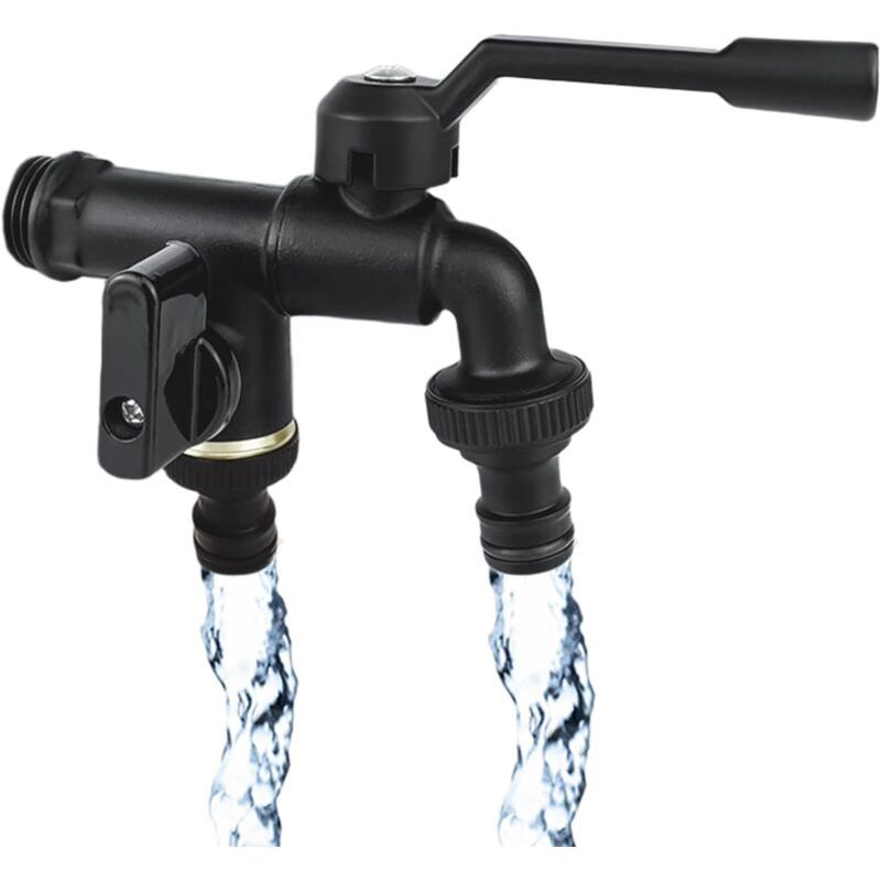 Verbesserter Doppel-außenwasserhahn Mit Zwei 1/2-zoll- Und 3/4-zoll-schlauchanschlüssen, Rost- Und Frostbeständig, Für Den Garten.
