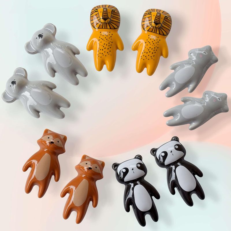 Niedliche Keramik-schubladenknöpfe Mit Tiermotiven – Griffe Und Knöpfe Für Kinderschubladen, Hübsche Dekorative Möbelgriffe, Schrankknöpfe Mit Schrauben (10er-pack)