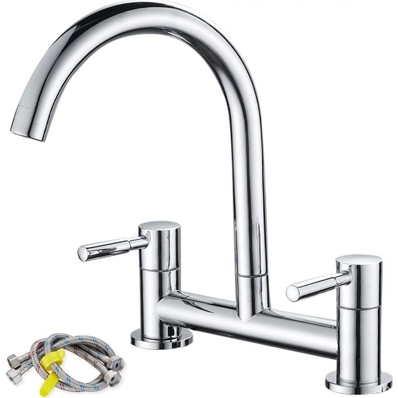 Zweigriff-mischbatterie Mit 2-loch-montage, 180 Mm Mittenabstand, Arbeitsplattenmontage Und 1/4-dreh-schwenk-spültischarmatur.