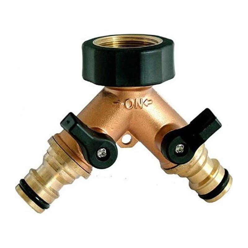 2-wege-doppelhahn-schlauchadapter, Doppelverteiler, Messinganschluss, 3/4"-adapter, Orange