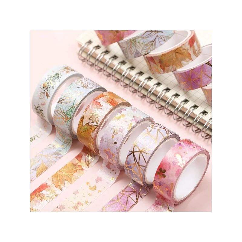 /ea/6 Rollen Dekoratives Washi-tape Mit Blumenmuster Und Goldfolie - Perfet-max