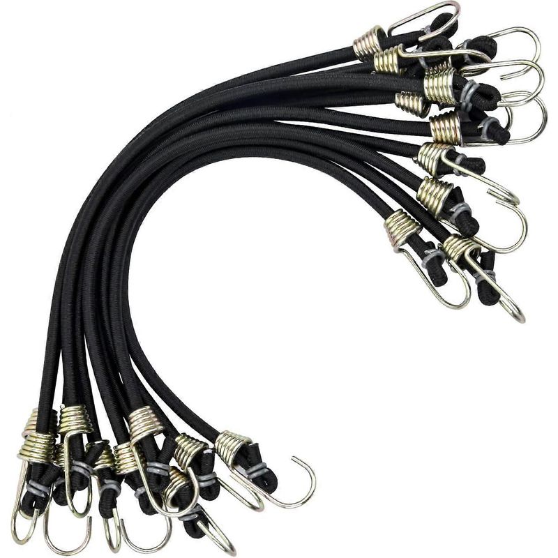 Packung Mit 10 Elastischen Bungee-seilen Mit Mini-haken, Robust Und Universell Einsetzbar, Schwarz.