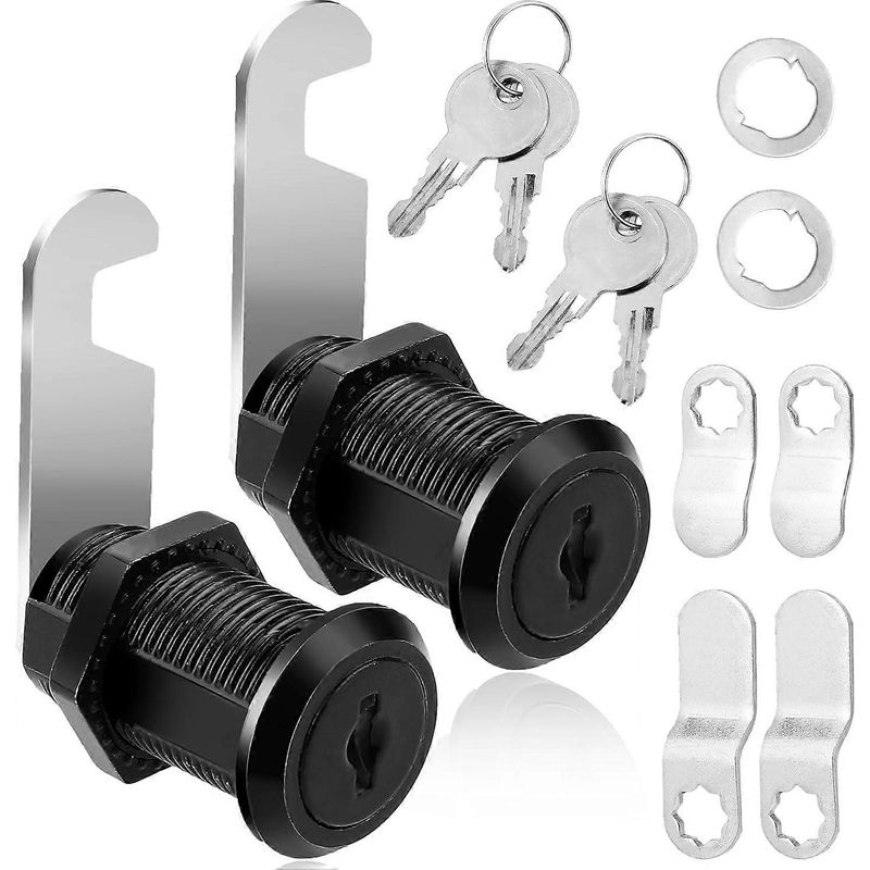 Set Aus 2 Schwarzen Nockenschlössern Für Briefkastenschränke, Mit 4 Schlüsseln, Durchmesser 3,8 Cm (1-1/2 Zoll) Und Verschiedenen Verriegelungsplatten.
