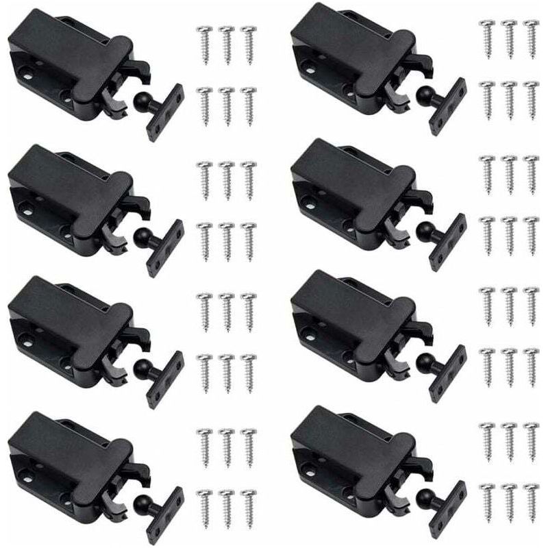 Set Mit 8 Berührungsempfindlichen, Nichtmagnetischen Türriegeln Für Möbel-, Schrank- Und Schranktüren, Schwarz, 68 X 42,2 X 17 Mm