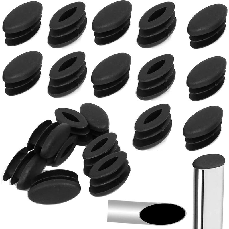 20 Ovale Kunststoff-rohrkappen Für Möbelbeine, Ovale Kunststoff-stuhlbeinkappen, Ovale Einsätze Für Möbel- Und Stuhlrohre (15 X 30 Mm, Schwarz)