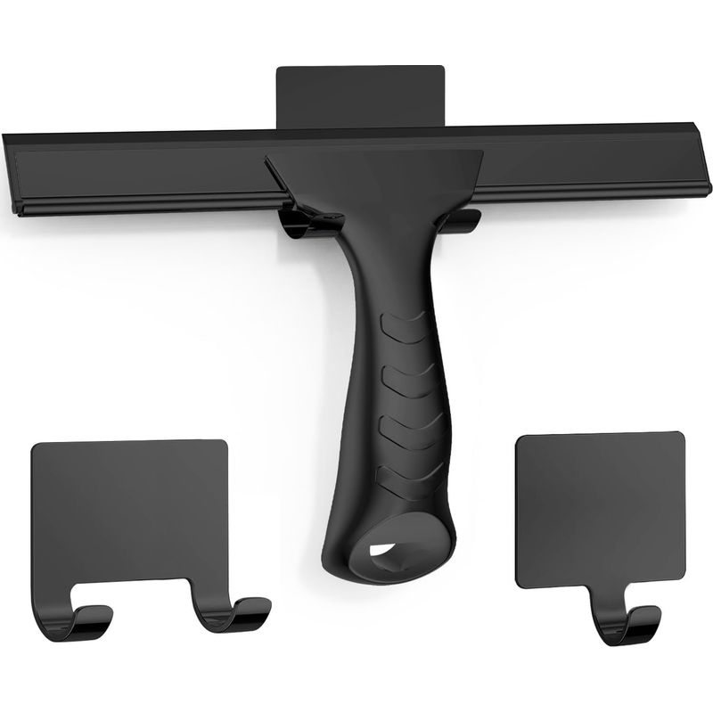 Duschabzieher, 25 Cm Langer Fensterreiniger Aus Edelstahl Mit Klebehaken Für Bad, Auto Und Haushalt, Schwarz