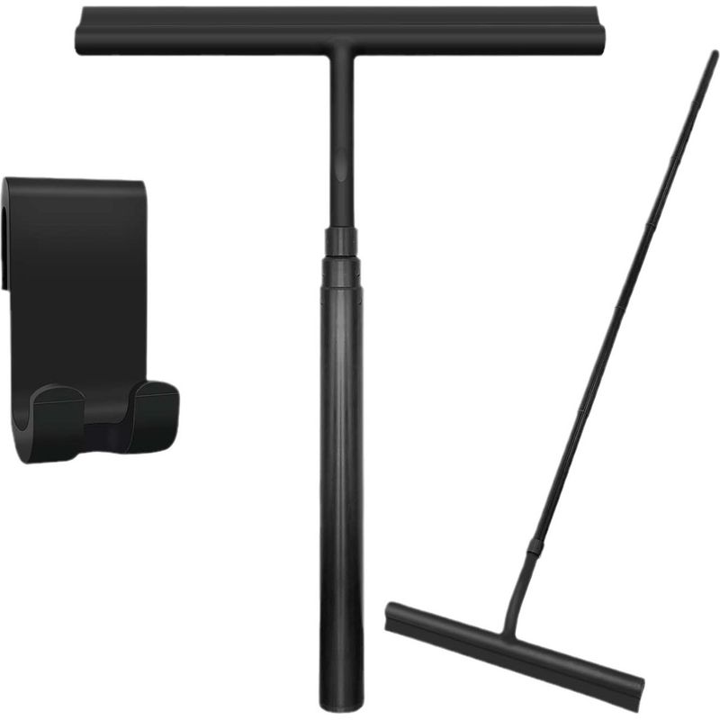 2-in-1 Teleskop-duschabzieher, Fensterreiniger Und Bodenwischer Aus Silikon, Mit Rutschfestem Griff Und Haken Für Glas, Fliesen Und Spiegel, Schwarz, 40 Bis 135 Cm