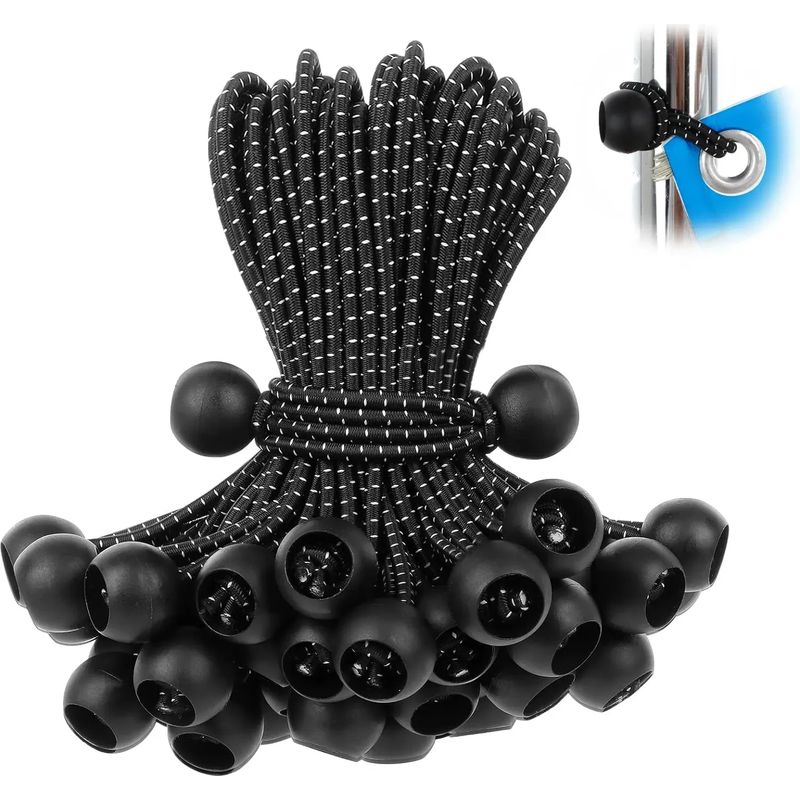 Packung Mit 50 Elastischen Kugeln, Schwarzes Seil Für Planen, Uv-beständig, Mit Elastischer Kordel Für Planen, Gurte, Zelte, Stangen Und Kabel.