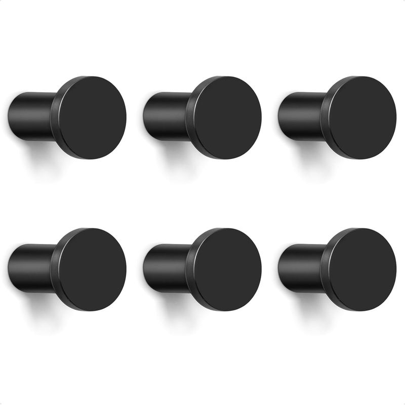 Wxsp Schwarze Runde Metall-wandhaken, 6er-set Schlichte Aluminiumhaken Mit Schrauben, Moderne Und Robuste Garderoben-/handtuchhaken Für Wand, Schrank Oder Küche