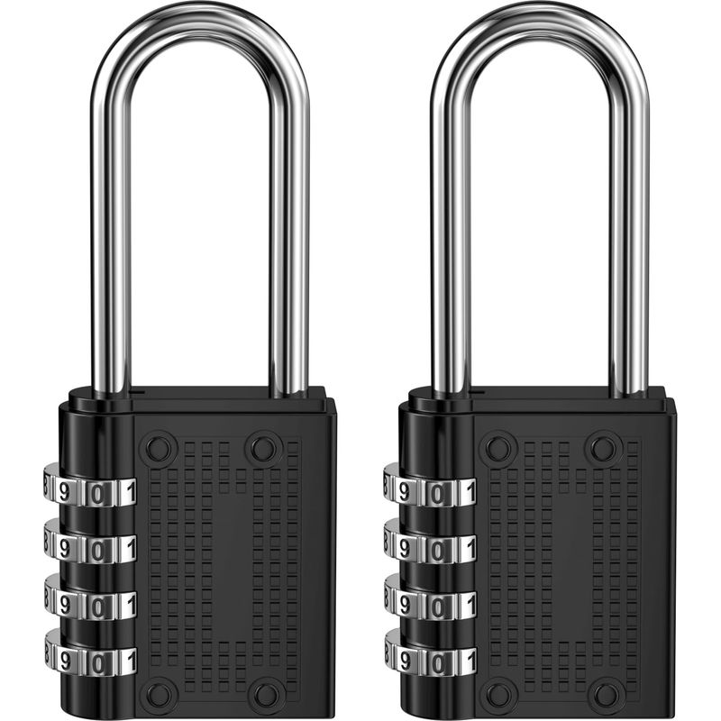 Set Mit 2 Vorhängeschlössern Für Schränke, 4-stellige Zahlenschlösser, Vorhängeschlösser Für Fitnessstudioschränke, Zurücksetzbare Zahlenschlösser (schwarz)
