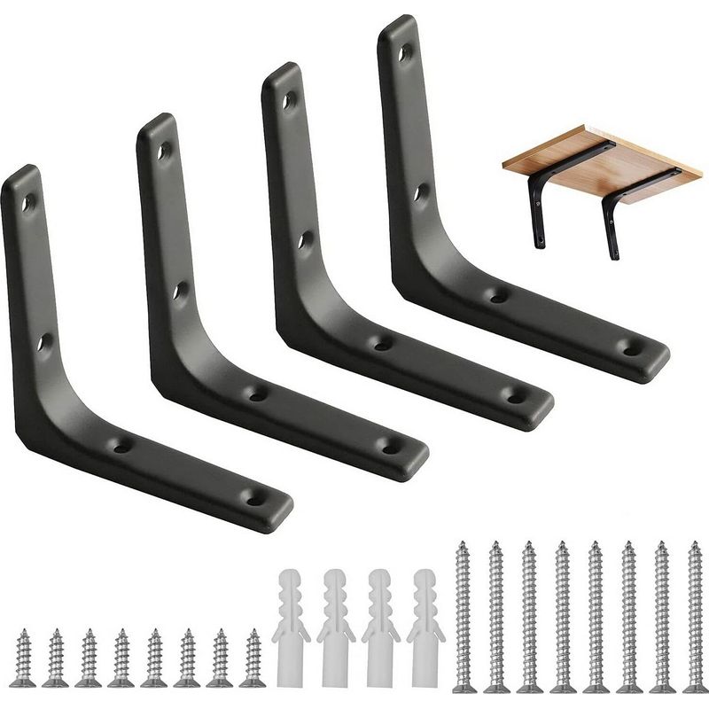 Set Mit 4 Schwarzen Regalwinkeln, 4 X 4 Zoll Rechtwinklige Winkel, Robust, Für Tisch Oder Bücherregal.