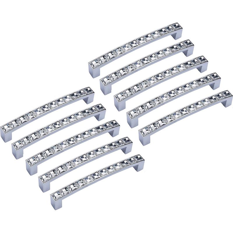 Set Aus 10 Quadratischen, Transparenten Kristallgriffen Mit Strasssteinen Für Möbel, Türen, Schränke Und Kleiderschränke, 128 Mm Mittenabstand, 148 Mm Gesamtlänge
