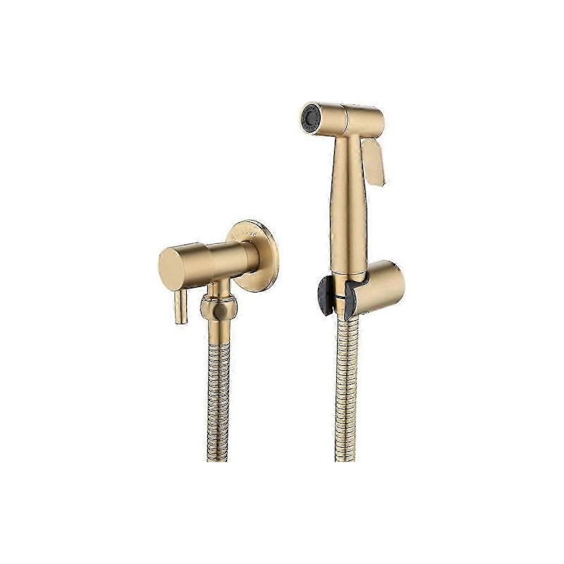 Komplettes Set Wandmontierter Wc- Und Bidetarmaturen Aus Gebürstetem Goldmetall Mit Absperrventil