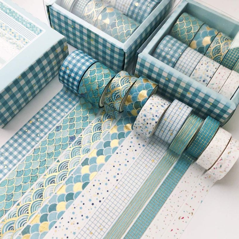 Packung Mit 10 Rollen Japanischem Washi-dekorklebeband, Goldenes Geometrisches Muster, In 3 Verschiedenen Größen.