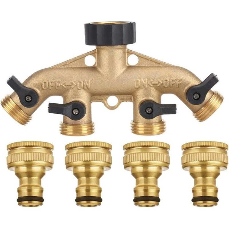 Gartenschlauchverteiler Für Den Außenbereich, Robuster Messing-mehrfachanschluss-schlauchadapter Mit 4 Unabhängigen Ventilen, Messing-wasserspender