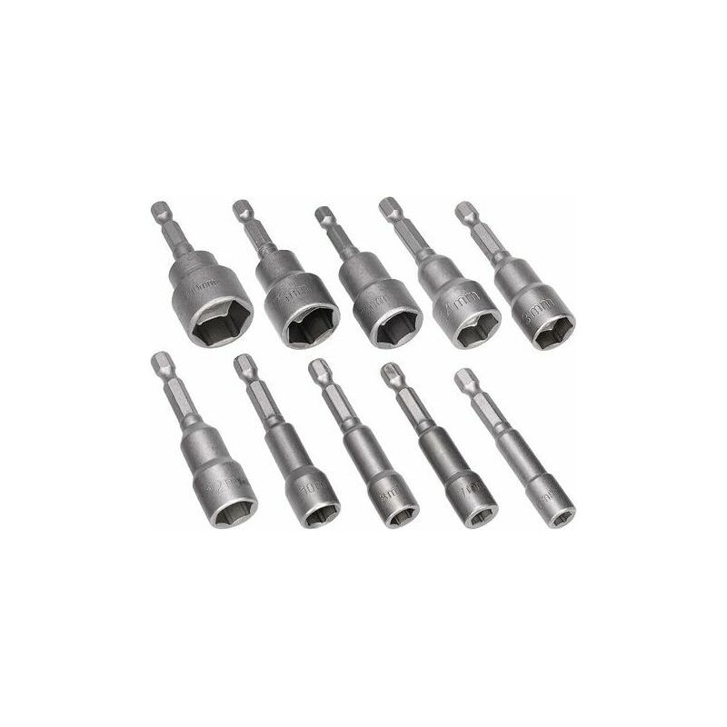 Set Mit 10 Magnetischen Steckschlüsseln, 6 Mm - 19 Mm Sechskantadapter Für Handbohrmaschine, Steckschraubendreher Und Schlagschrauber