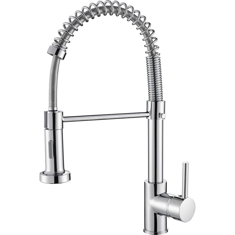 Küchenarmatur, Küchenarmatur Mit Ausziehbarer Brause Und Feder, 2 Strahlarten, Hohem Schwenkauslauf, Einhebelmischer (chrom)