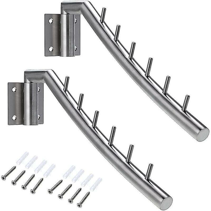 Wandgarderobe Aus Edelstahl Mit 6 Haken, 180° Drehbar, Maximale Traglast 30 Kg - Zur Aufbewahrung Von Kleidung Und Halsketten