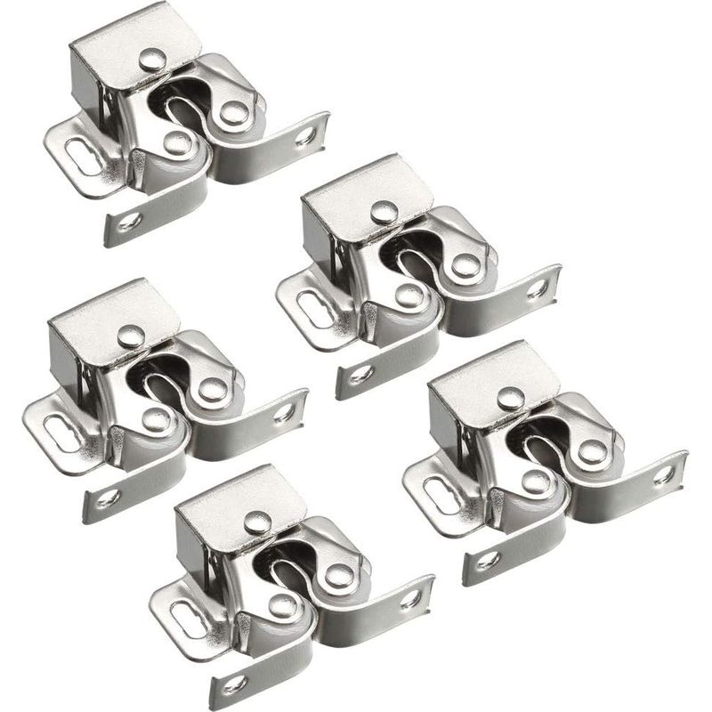 Set Mit 5 Federbelasteten Doppelrollenriegeln Für Schranktüren – Inklusive Befestigungsmaterial – Verzinkt – Silber