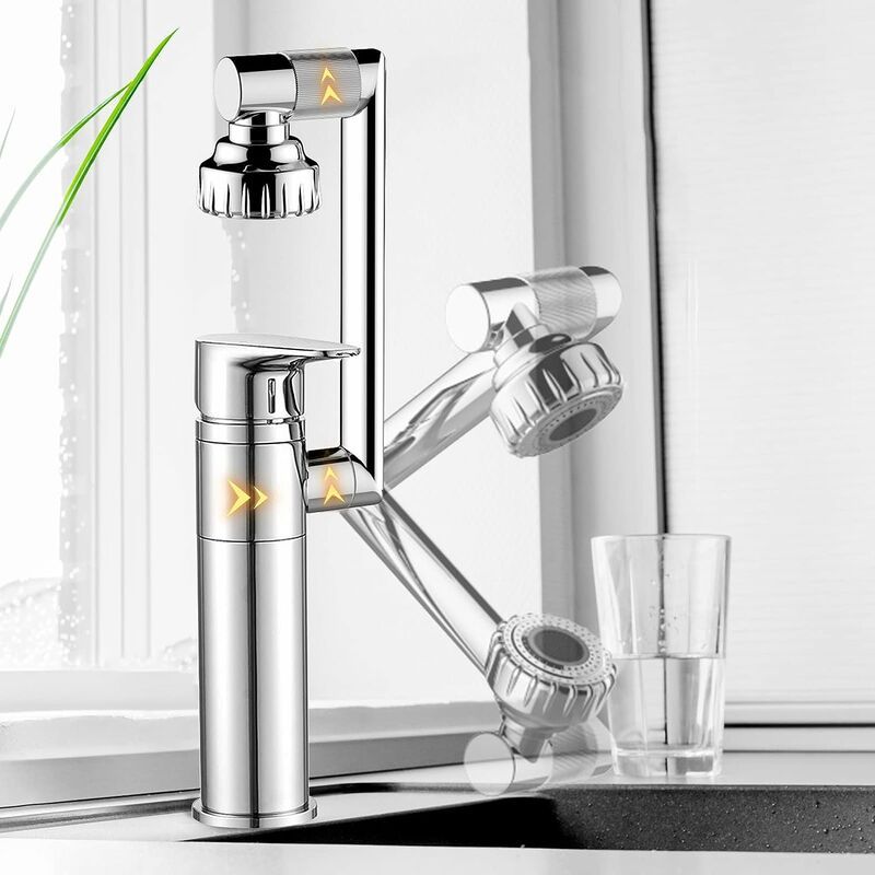 Küchenarmatur, 360° Verchromte Mischbatterie, Silberfarben, Modernes Design, Handbrause Und Diffusor, Einhebelmischer, Warm- Und Kaltwasser Einstellbar.